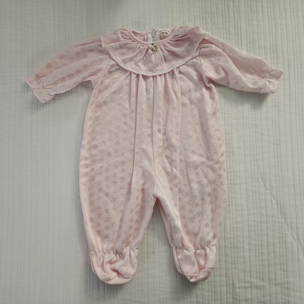 Soft Pink Baby Girls Heart One Piece Pj Sleeper Outfit 3-6months